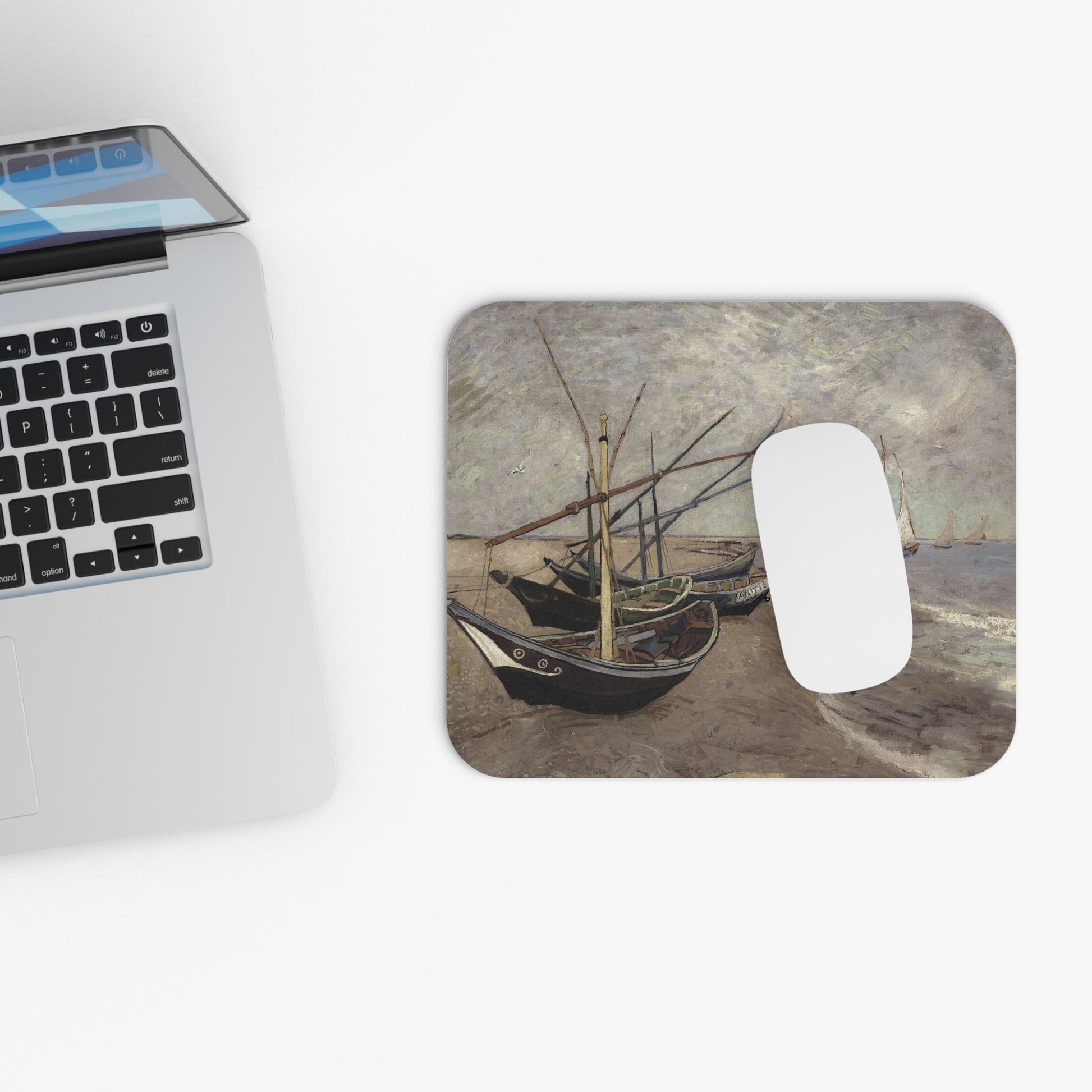 Vintage Costal Design Laptop Mouse Pad with White Mouse
