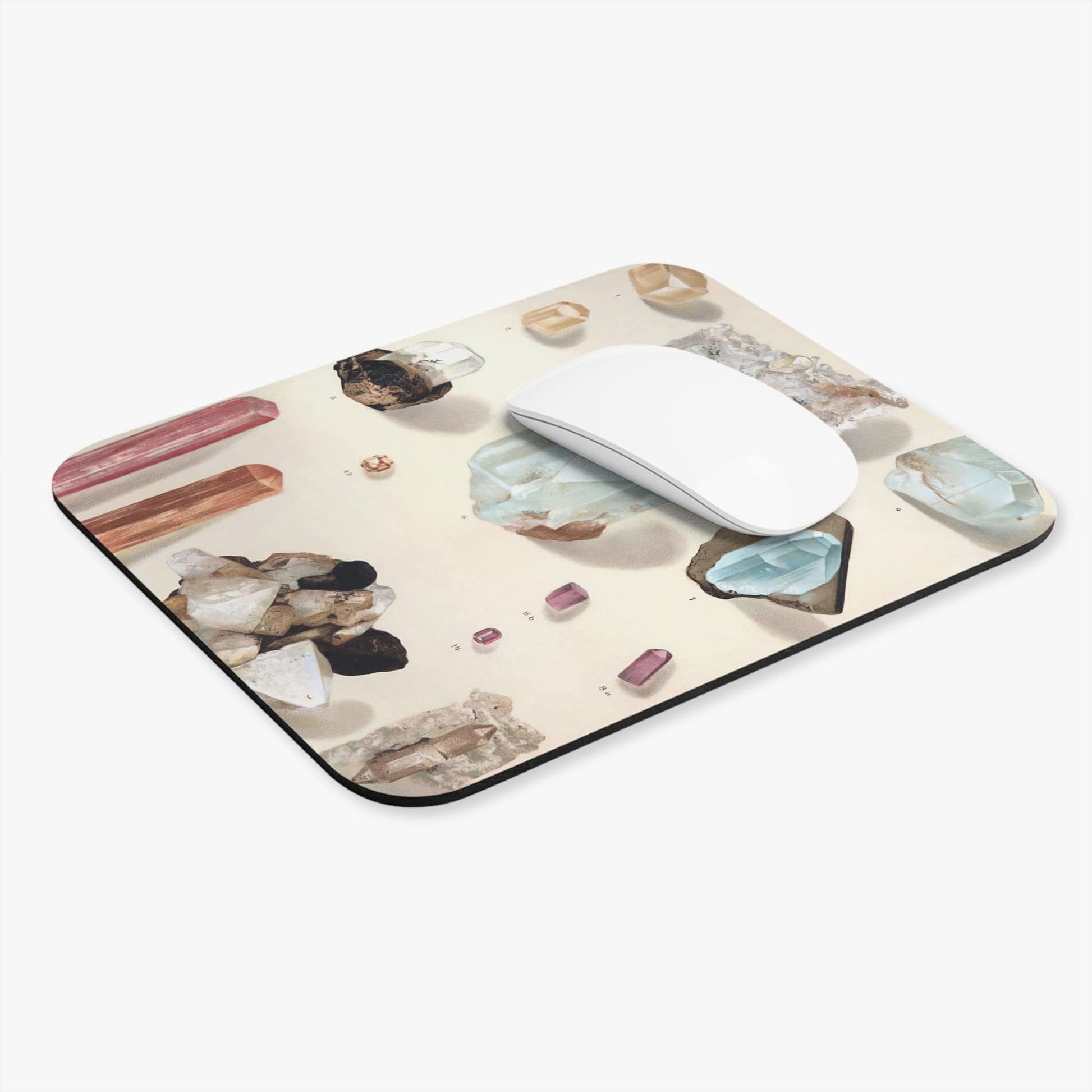 Vintage Crystals and Gemstones Computer Desk Mouse Pad With White Mouse