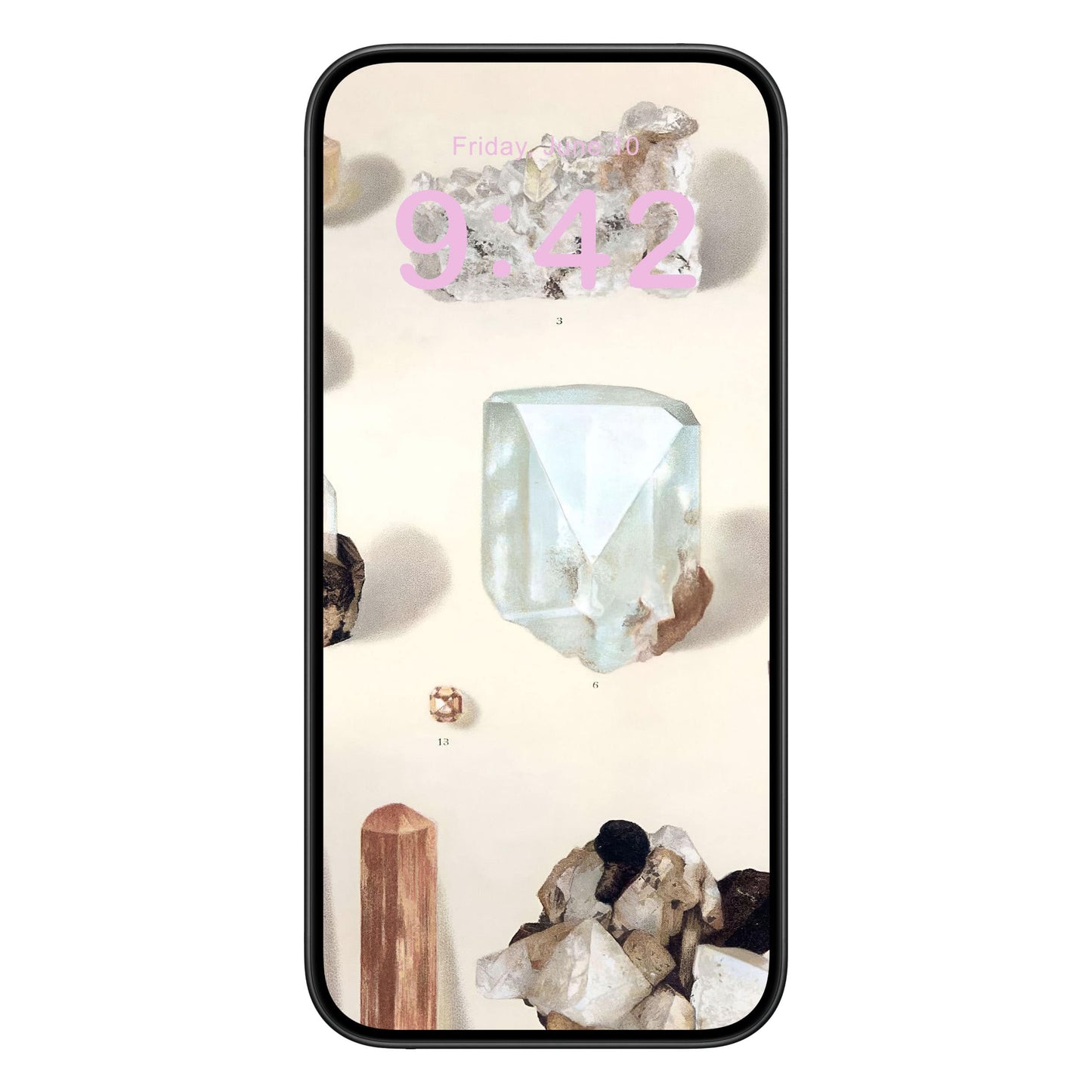 Vintage Crystals and Gemstones Phone Wallpaper Pink Text