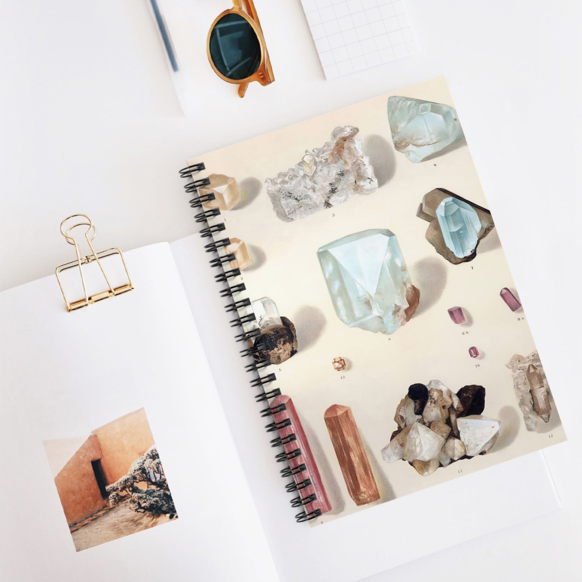 Vintage Crystals and Gemstones Spiral Notebook Displayed on Desk