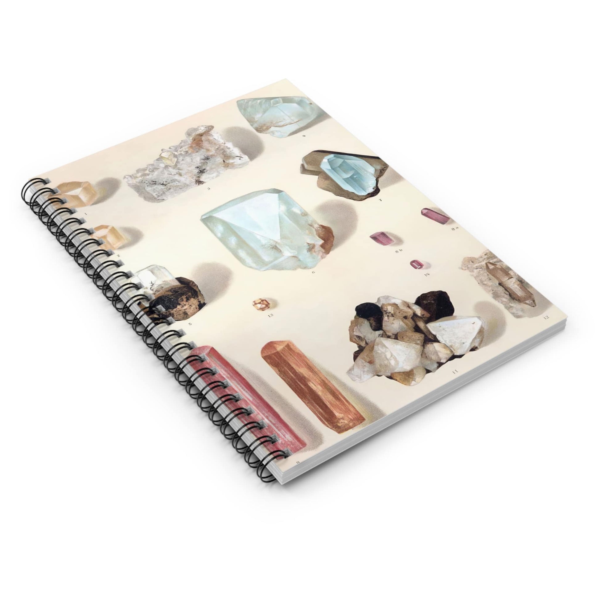 Vintage Crystals and Gemstones Spiral Notebook Laying Flat on White Surface