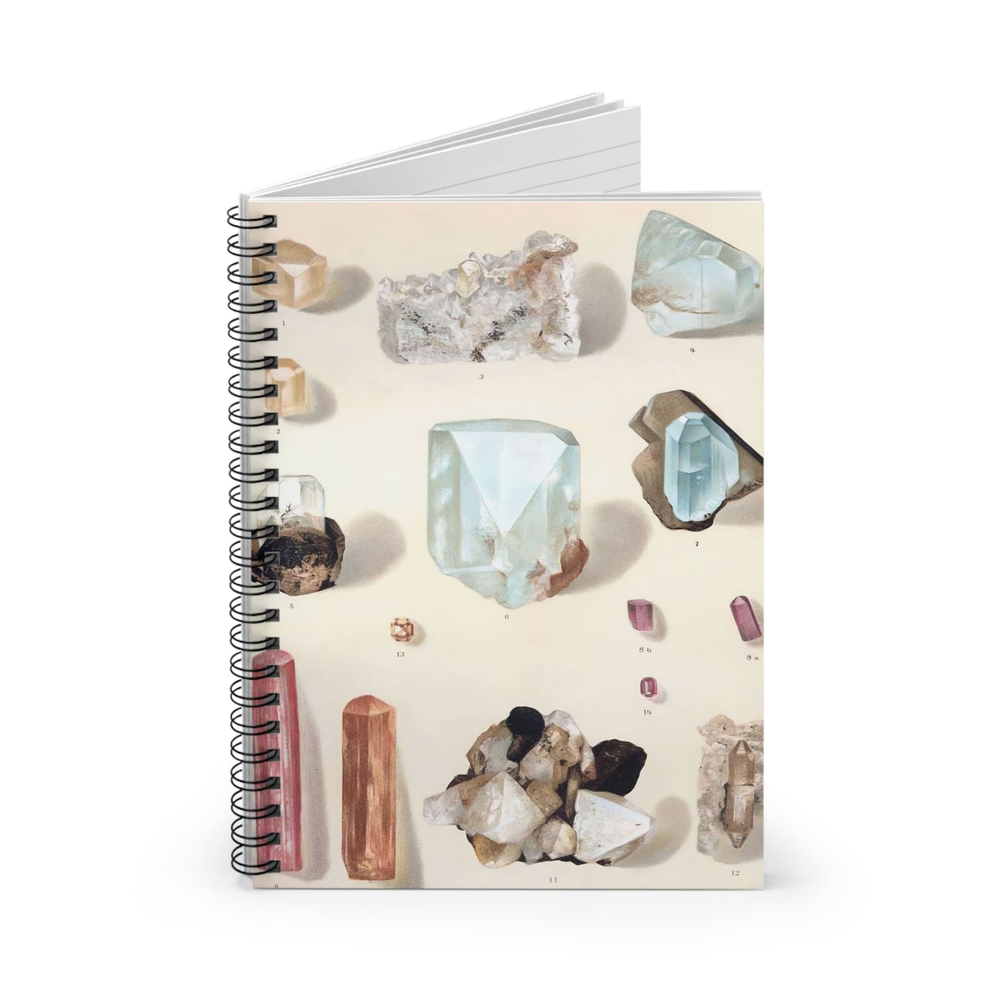 Vintage Crystals and Gemstones Spiral Notebook Standing up on White Desk