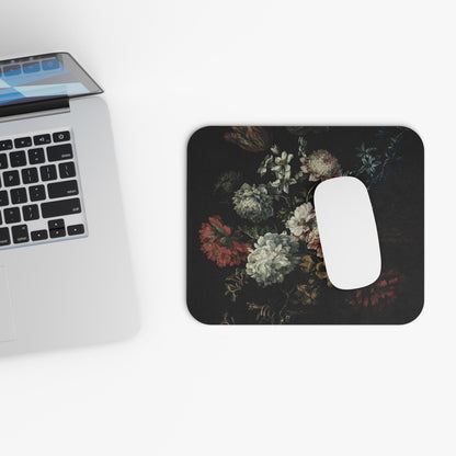 Vintage Dark Floral Design Laptop Mouse Pad with White Mouse