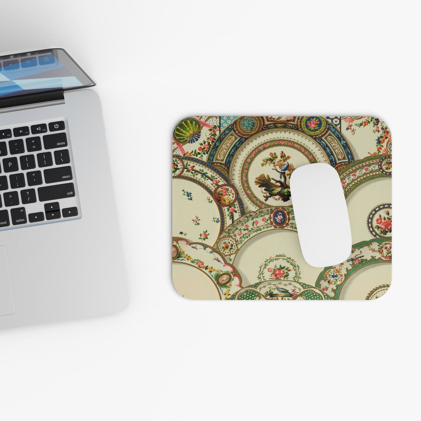 Vintage Design Old Plates Laptop Mouse Pad with White Mouse