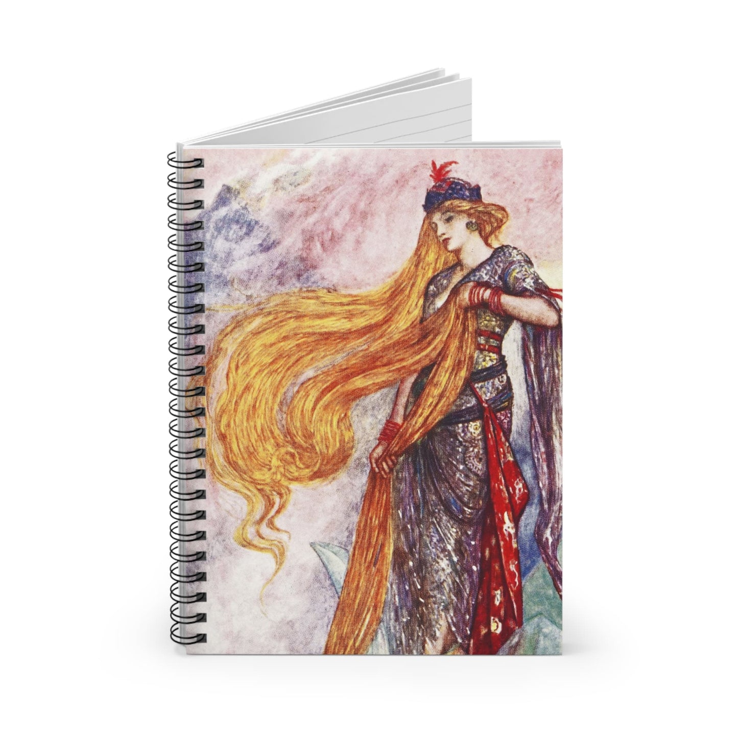 Vintage Fairy Tale Spiral Notebook Standing up on White Desk
