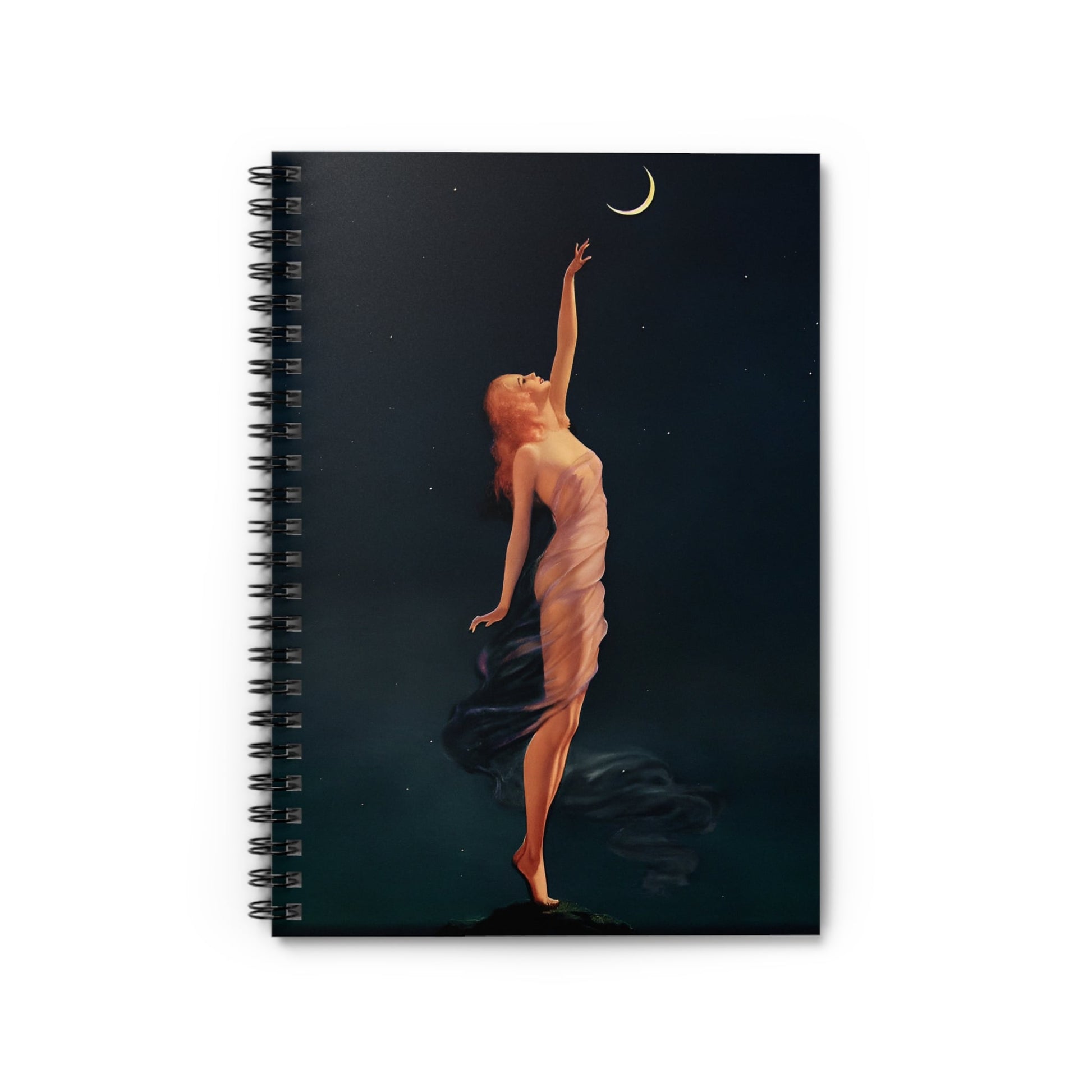 Art Nouveau Notebook with reaching for the moon cover, great for dreamers, featuring enchanting art nouveau illustrations.