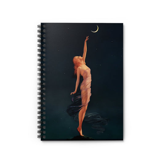 Art Nouveau Notebook with reaching for the moon cover, great for dreamers, featuring enchanting art nouveau illustrations.