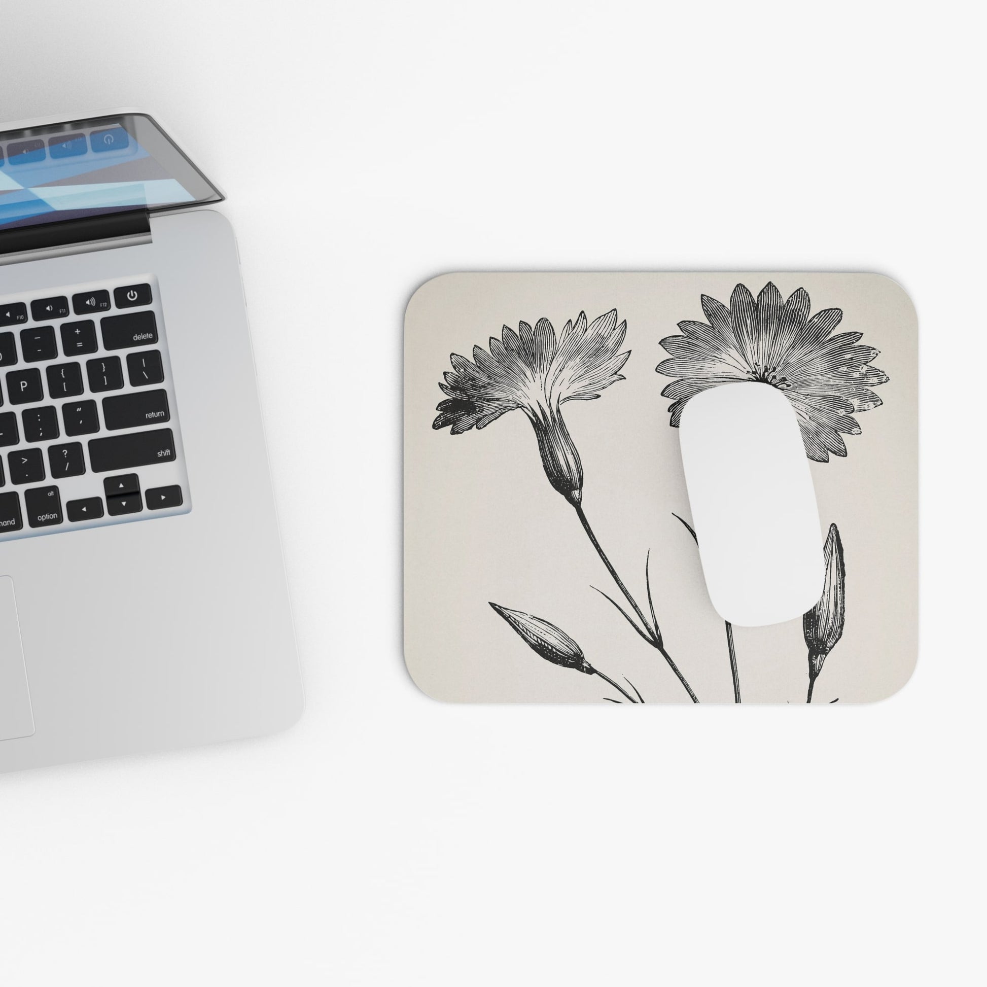 Vintage Floral Design Laptop Mouse Pad with White Mouse