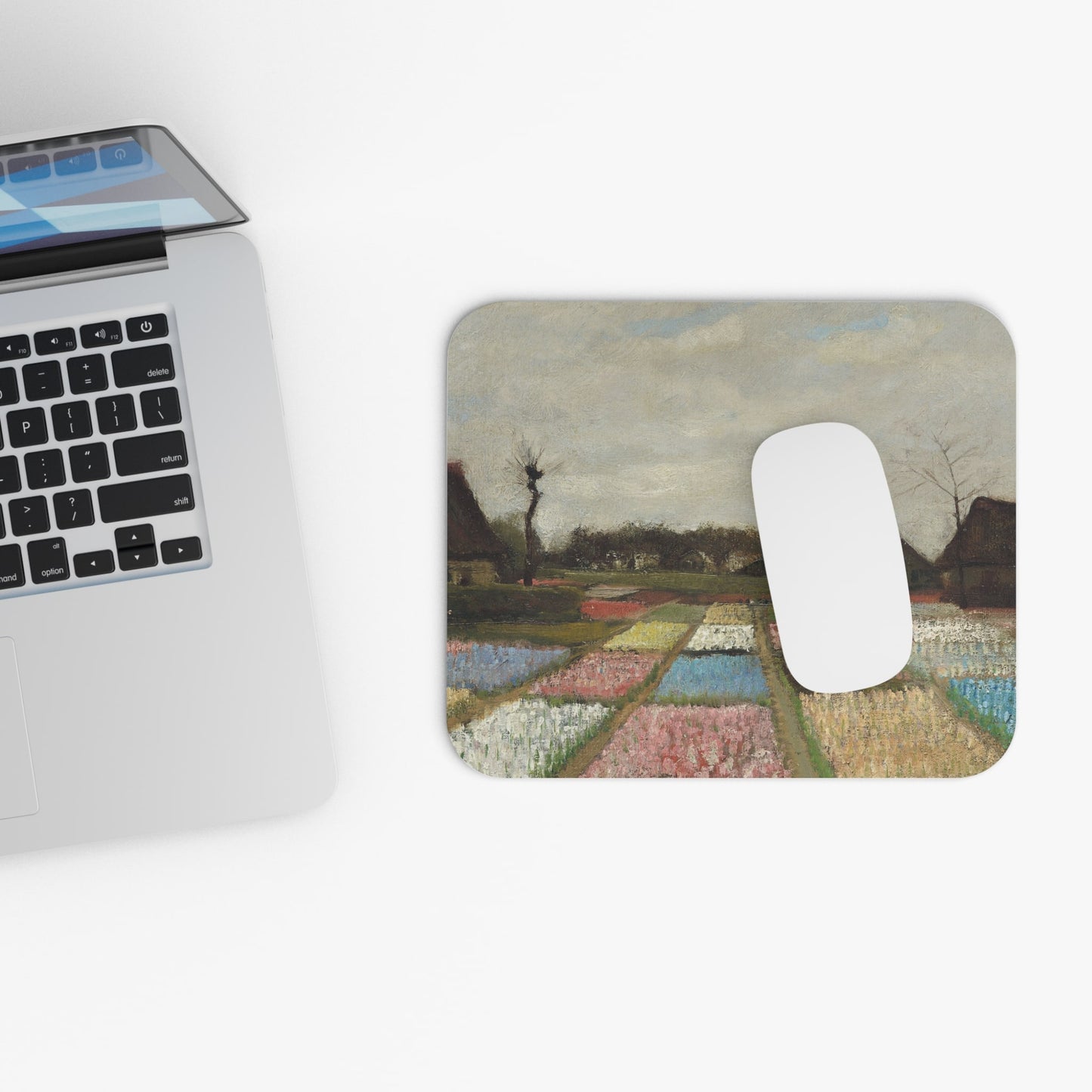 Vintage Floral Landscape Design Laptop Mouse Pad with White Mouse