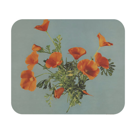 Vintage Floral Mouse Pad with poppy flowers design, desk and office decor showcasing vibrant poppy flower artwork.