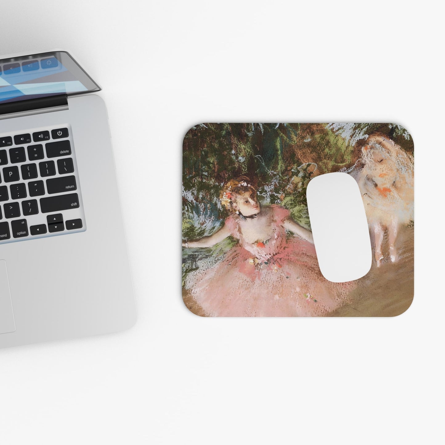 Vintage Impressionist Ballerina Design Laptop Mouse Pad with White Mouse
