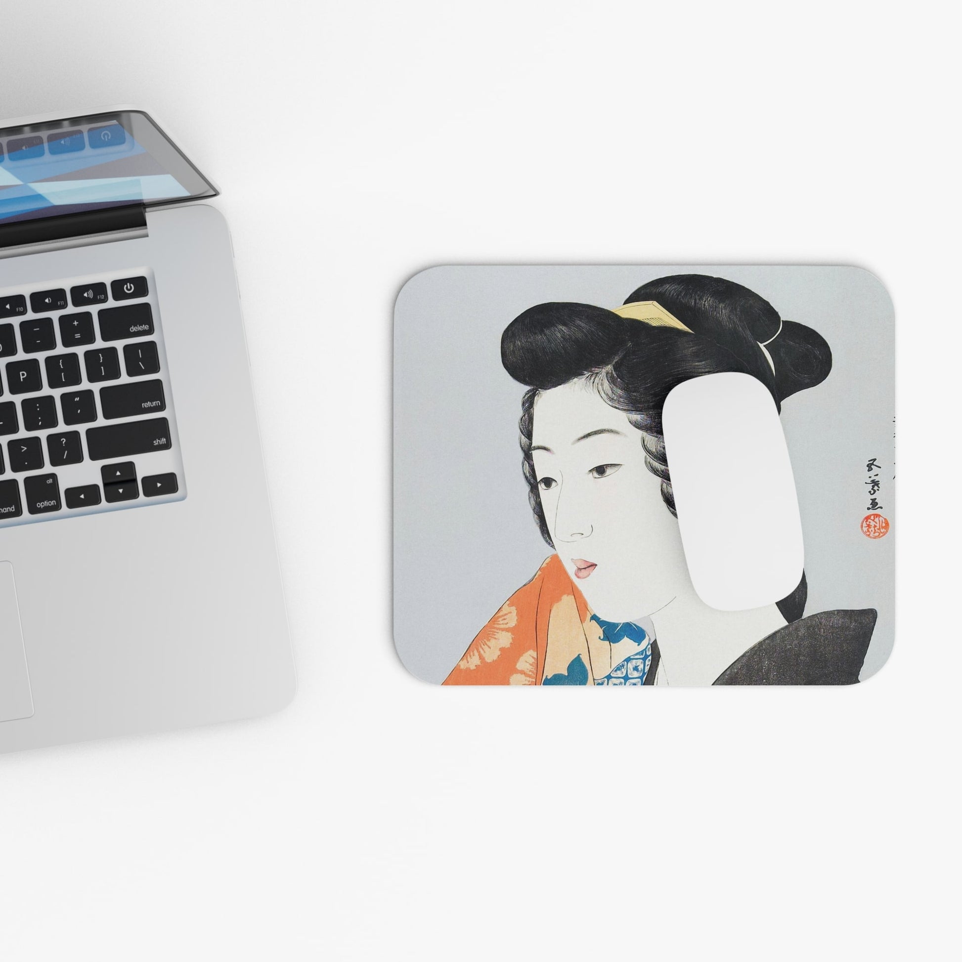 Vintage Japanese Fashion Design Laptop Mouse Pad with White Mouse