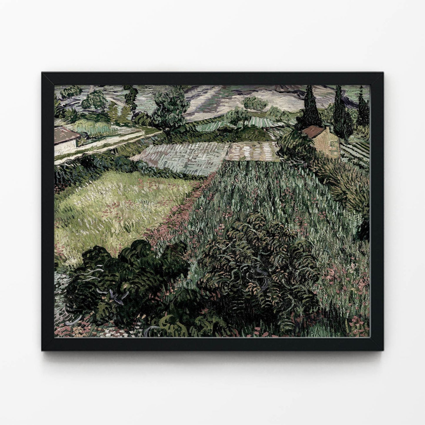 Fields and Flowers Painting in Black Picture Frame
