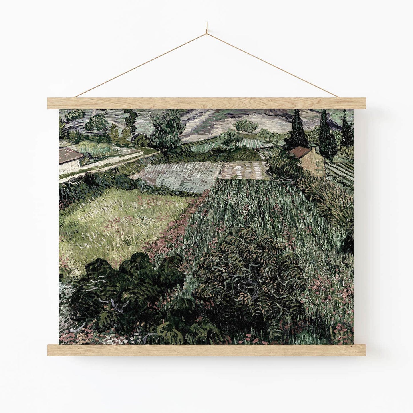 Fields and Flowers Art Print in Wood Hanger Frame on Wall