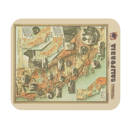 Unique Map of California Mouse Pad showcasing a pictorial theme, ideal for desk and office decor.