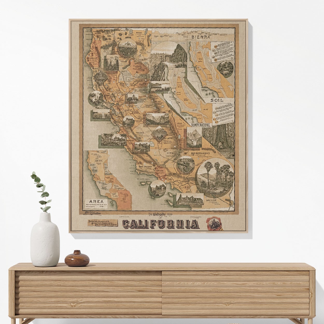 Vintage Maps Woven Blanket Hanging on a Wall as Framed Wall Art