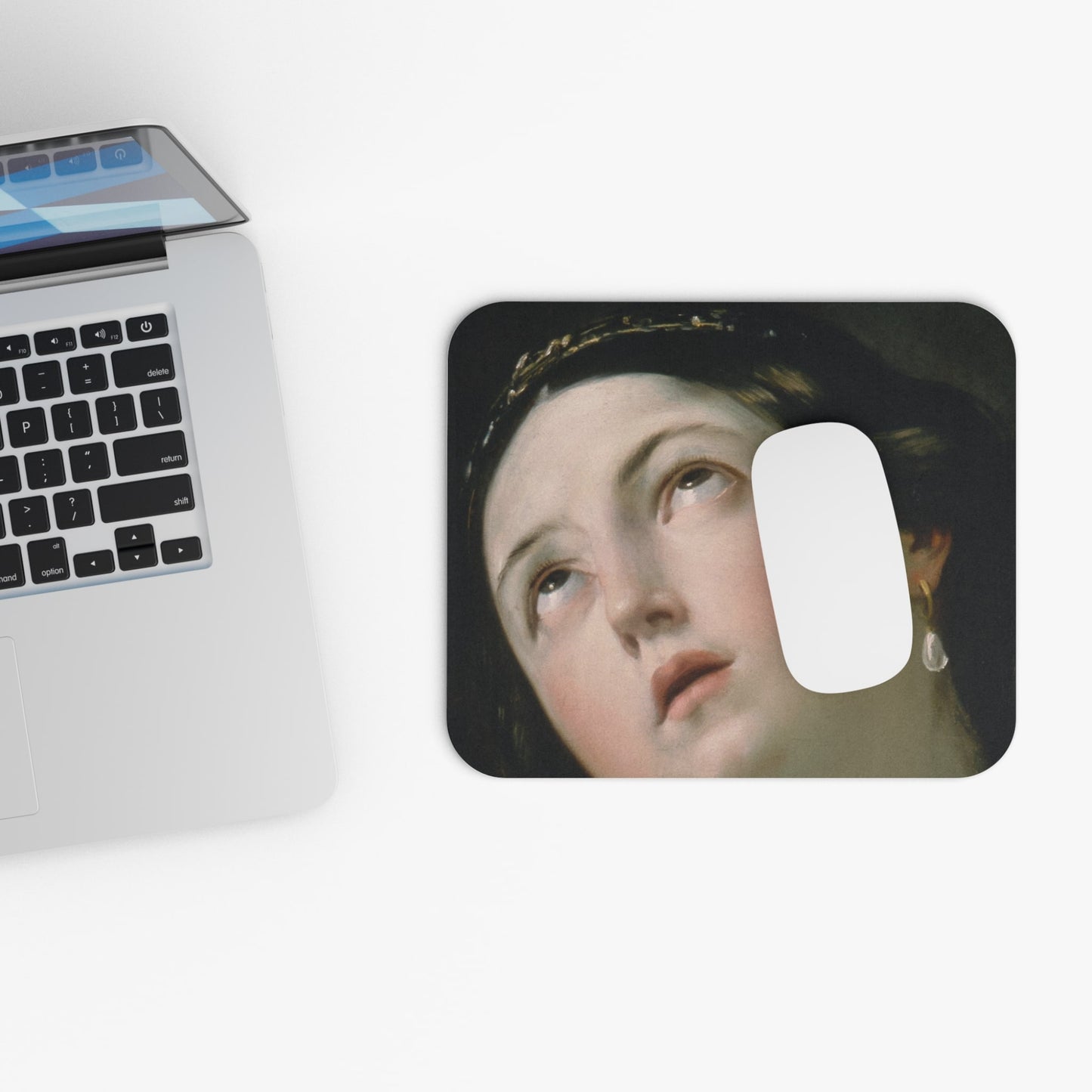 Vintage Moody Renaissance Portrait Design Laptop Mouse Pad with White Mouse