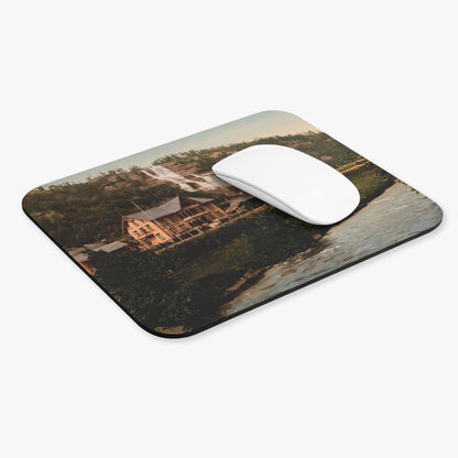 Vintage Mountain River Computer Desk Mouse Pad With White Mouse
