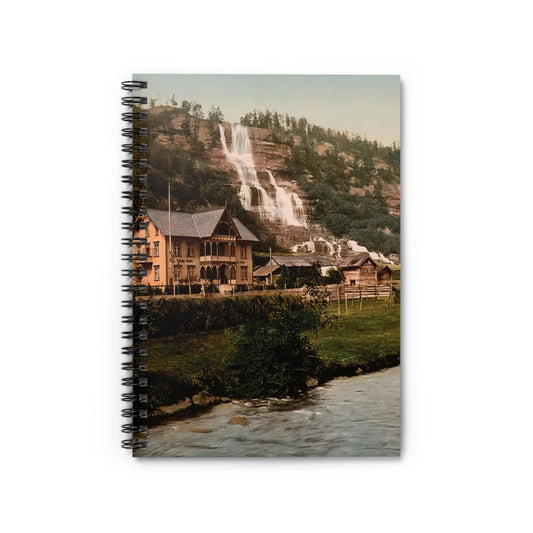 Vintage Mountain River Notebook with Norway cover, ideal for journaling and planning, showcasing vintage mountain river scenes from Norway.