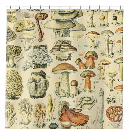Vintage Mushroom Shower Curtain Close Up, Botanical Shower Curtains