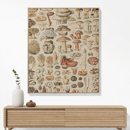 Vintage Mushroom Woven Blanket Woven Blanket Hanging on a Wall as Framed Wall Art