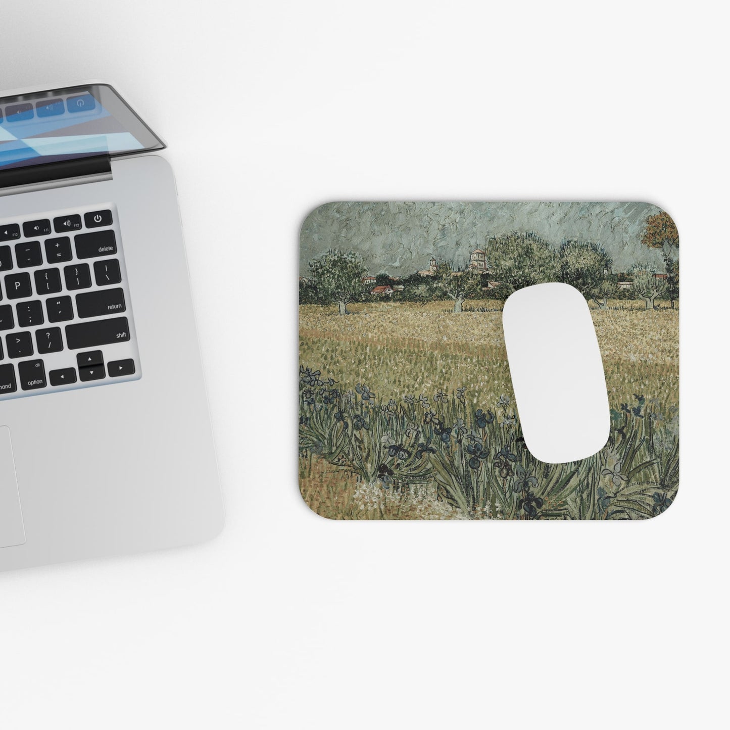 Vintage Muted Landscape Design Laptop Mouse Pad with White Mouse