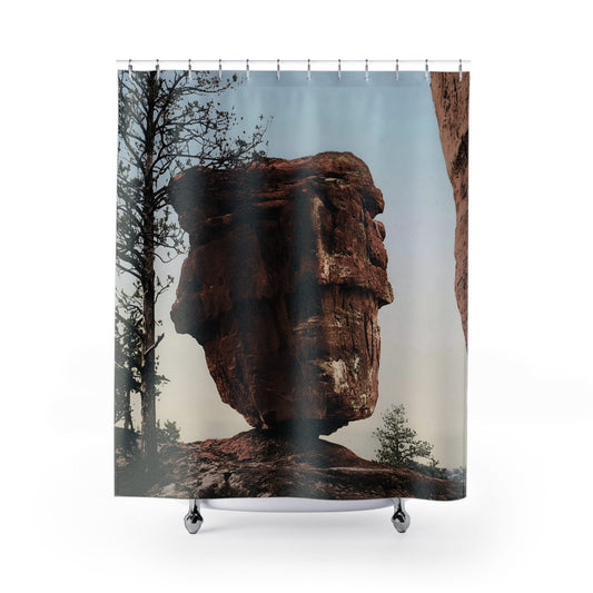 Vintage Nature Photo Shower Curtain with Garden of the Gods design, scenic bathroom decor featuring vintage nature scenes.