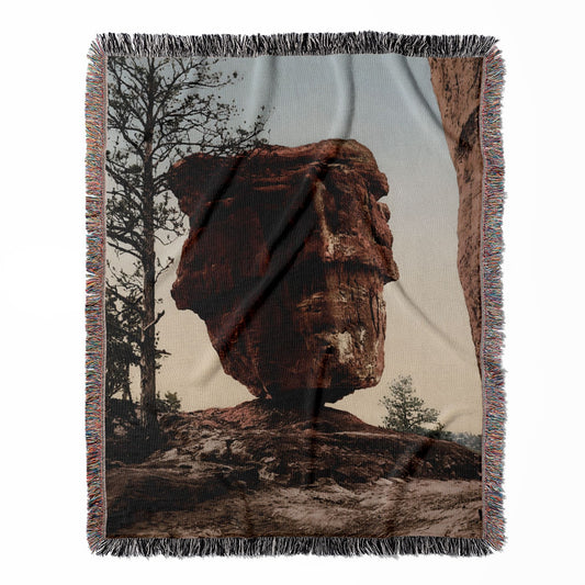 Vintage Nature Photo woven throw blanket, crafted from 100% cotton, delivering a soft and cozy texture with a garden of the gods theme for home decor.