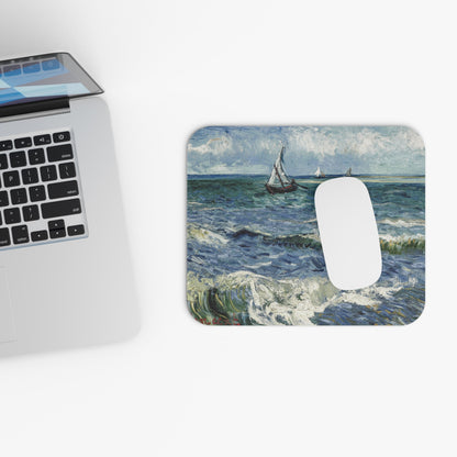 Vintage Ocean Design Laptop Mouse Pad with White Mouse