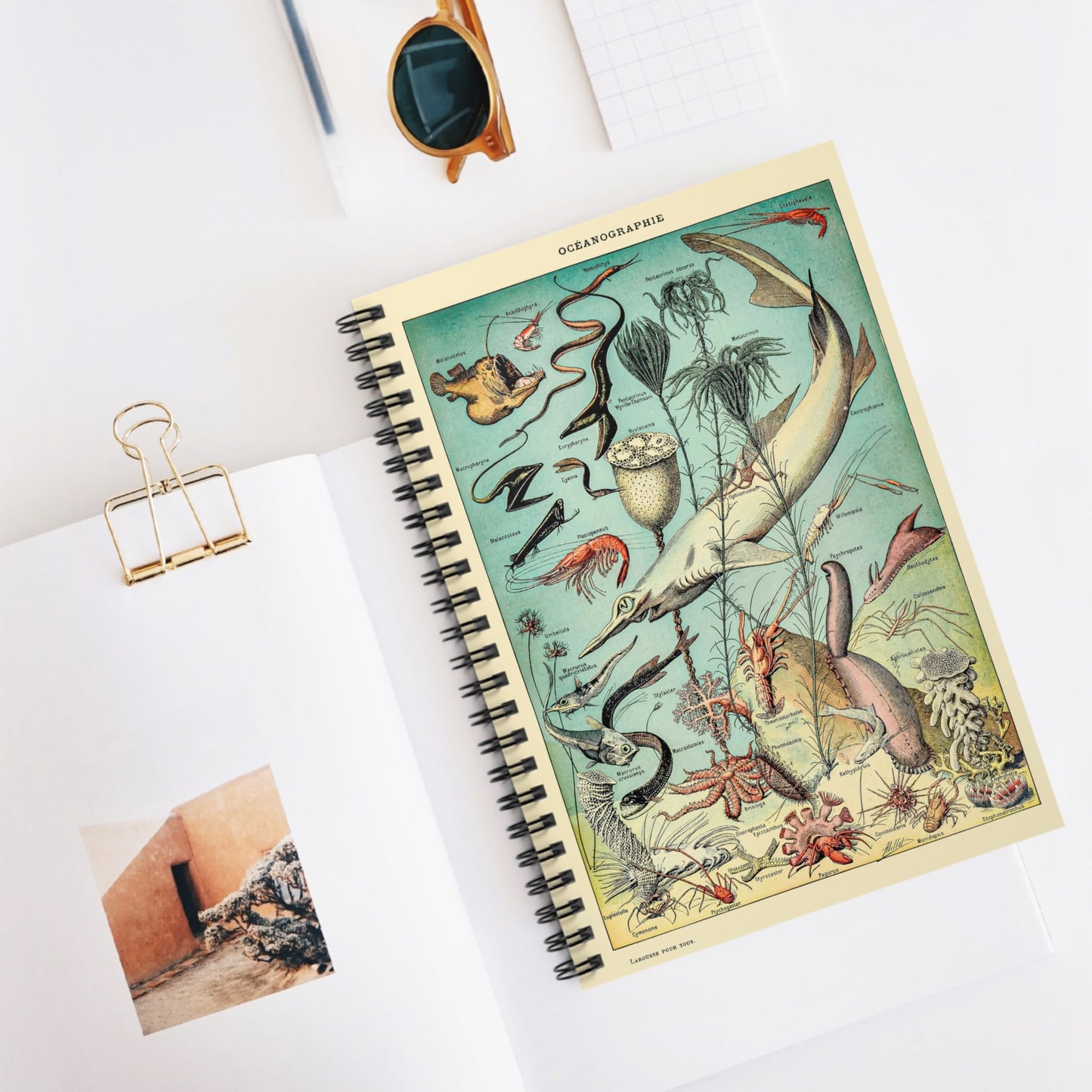 Vintage Ocean Spiral Notebook Displayed on Desk