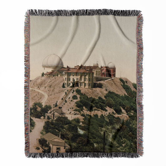 Vintage Photograph woven throw blanket, made from 100% cotton, featuring a soft and cozy texture with a Lick Observatory design for home decor.