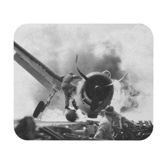 Vintage Plane Crash Photo Mouse Pad with WWII art, desk and office decor featuring historical plane crash photos.