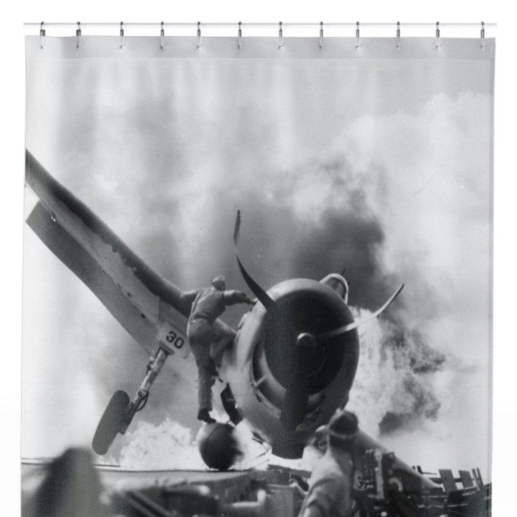 Vintage Plane Crash Photo Shower Curtain Close Up, Humor and Fun Shower Curtains