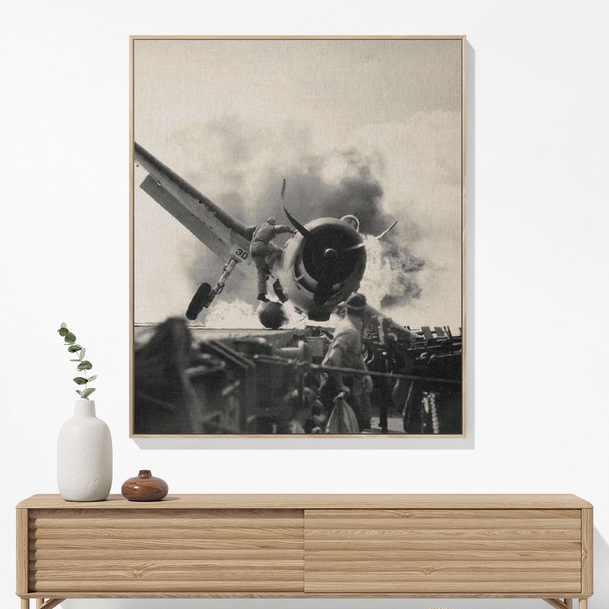 Vintage Plane Crash Photo Woven Blanket Woven Blanket Hanging on a Wall as Framed Wall Art