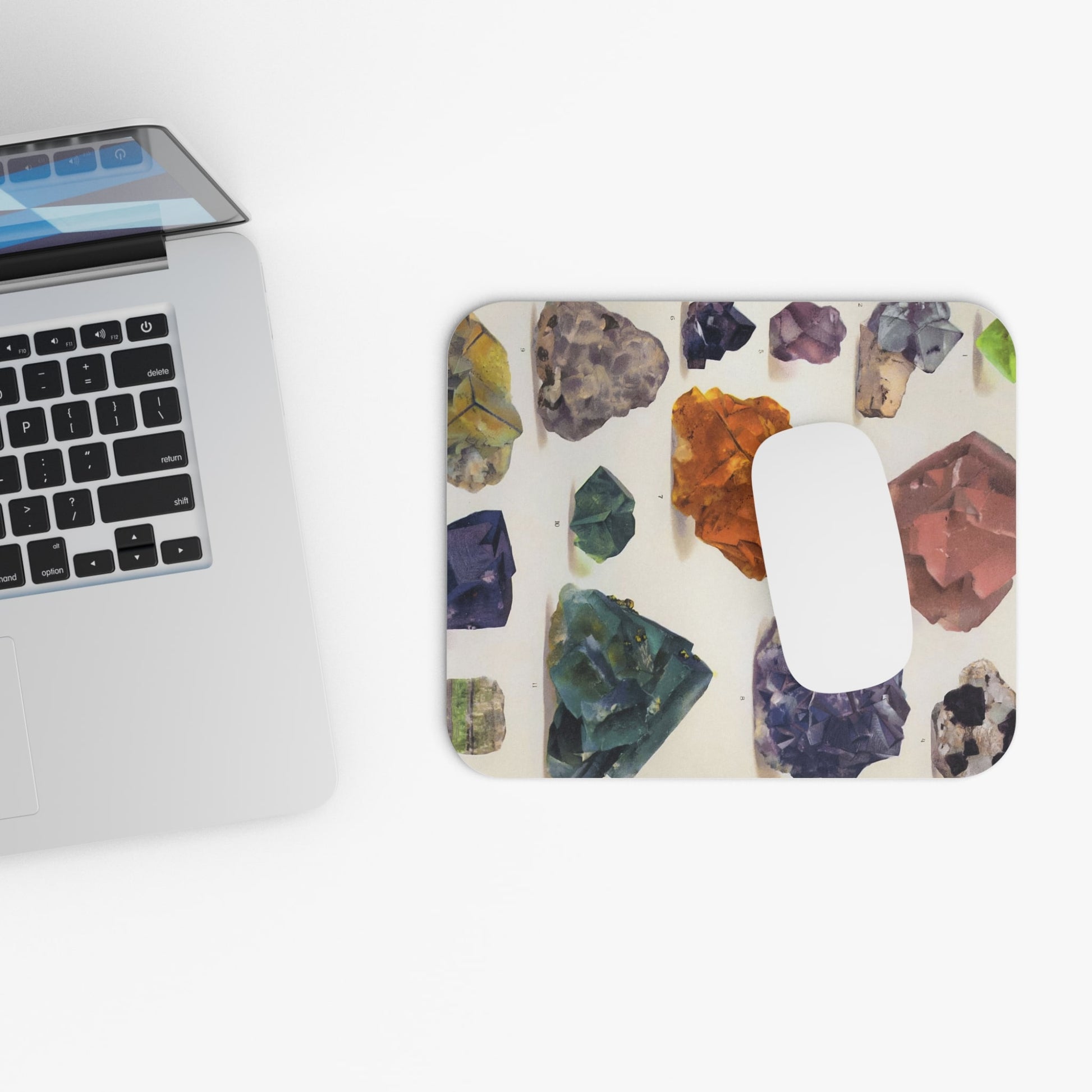 Vintage Raw Colorful Gemstones Design Laptop Mouse Pad with White Mouse