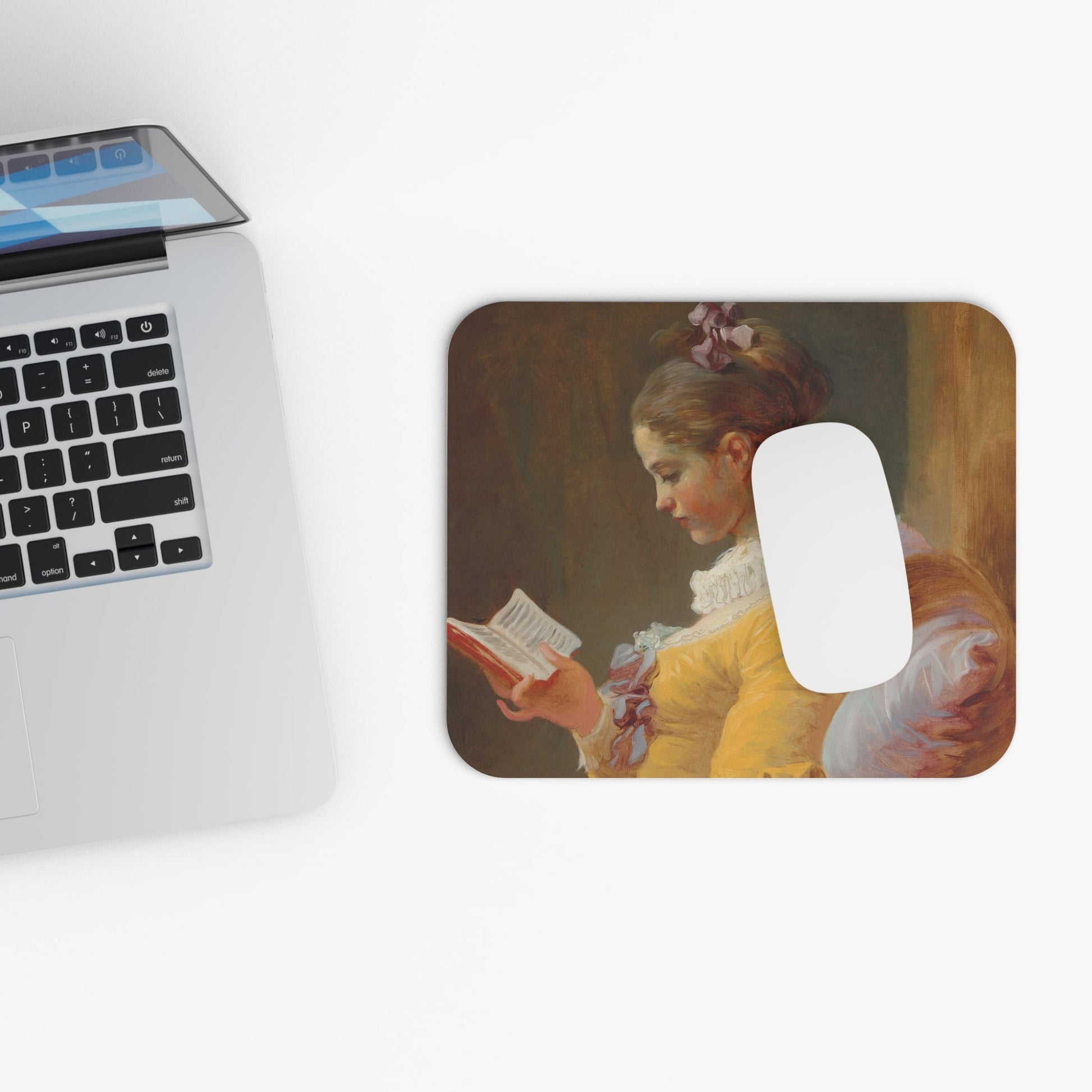 Vintage Reading Aesthetic Design Laptop Mouse Pad with White Mouse