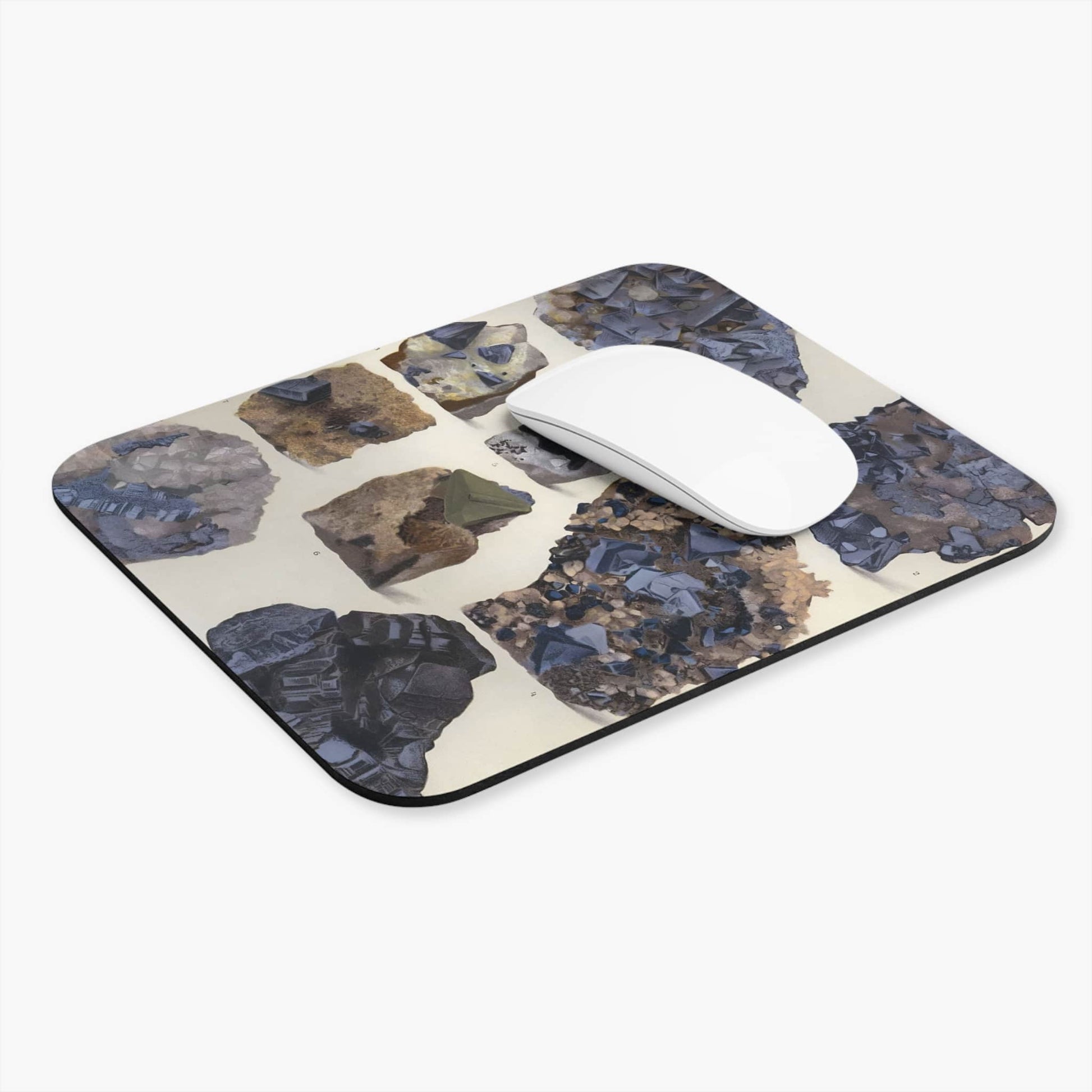 Vintage Rocks and Crystals Computer Desk Mouse Pad With White Mouse