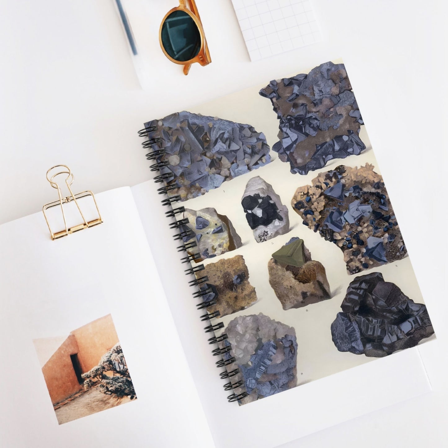 Vintage Rocks and Crystals Spiral Notebook Displayed on Desk
