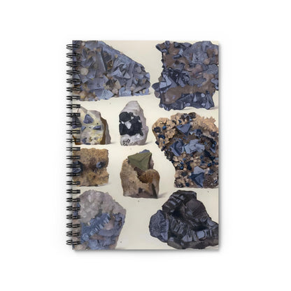 Vintage Rocks and Crystals Notebook with purple and gray cover, perfect for journaling and planning, featuring vintage rock and crystal illustrations.
