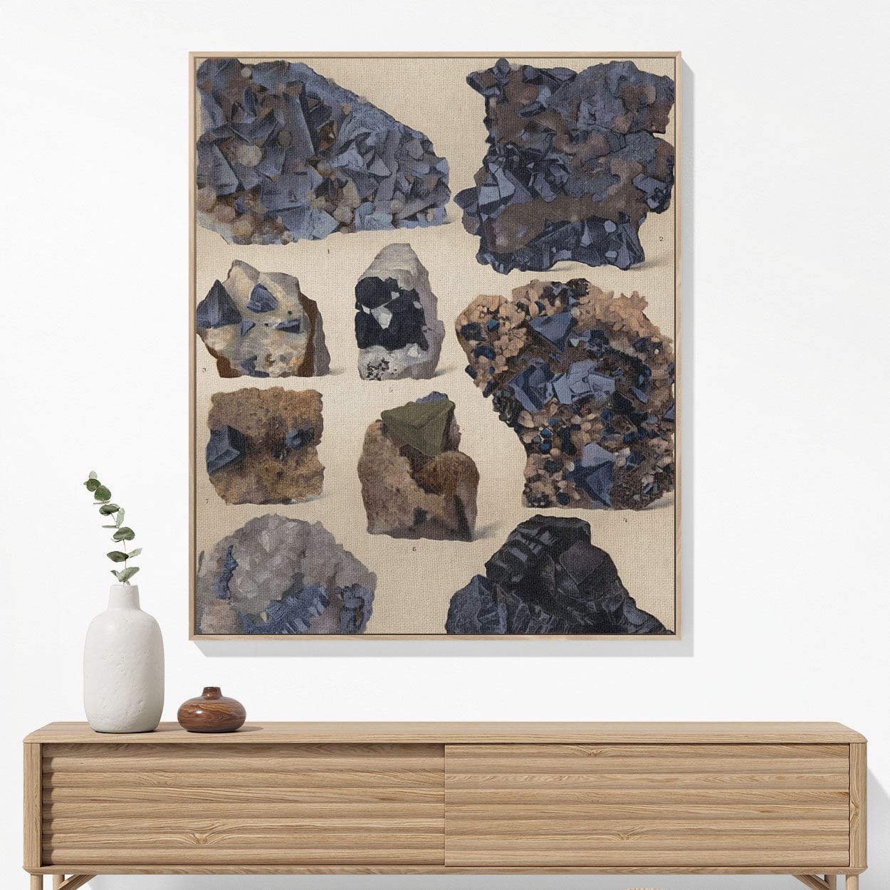 Vintage Rocks and Crystals Woven Blanket Woven Blanket Hanging on a Wall as Framed Wall Art