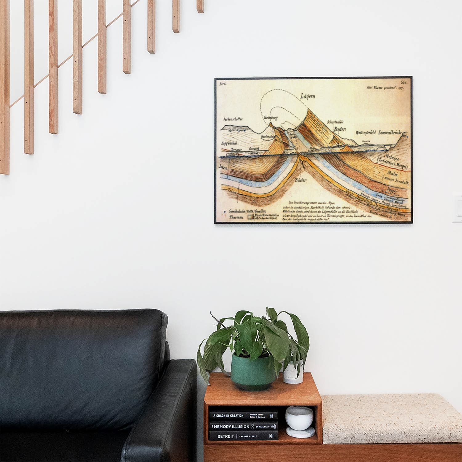 Vintage Scientific Wall Art Print in a Picture Frame on Living Room Wall