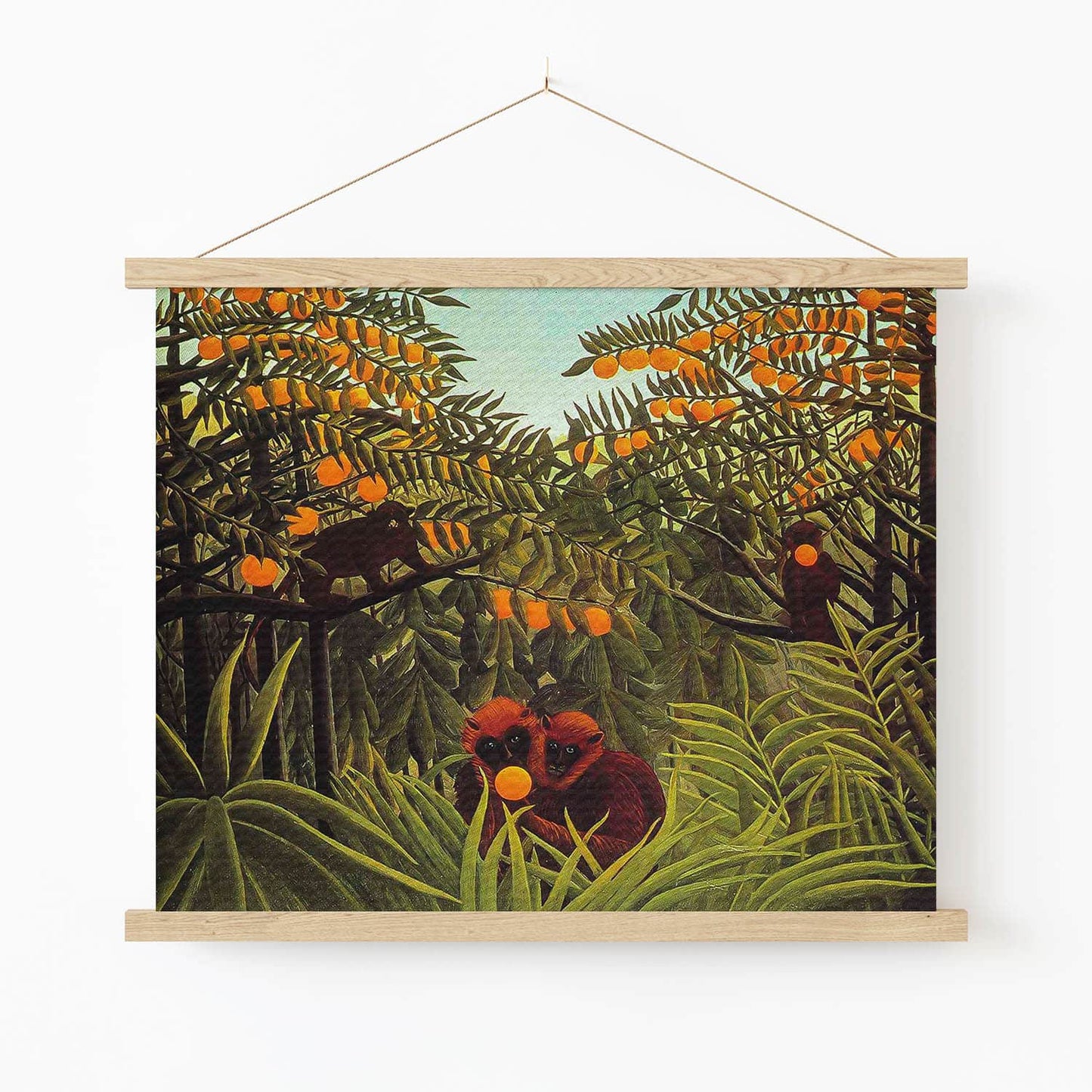 Lush Jungle Art Print in Wood Hanger Frame on Wall