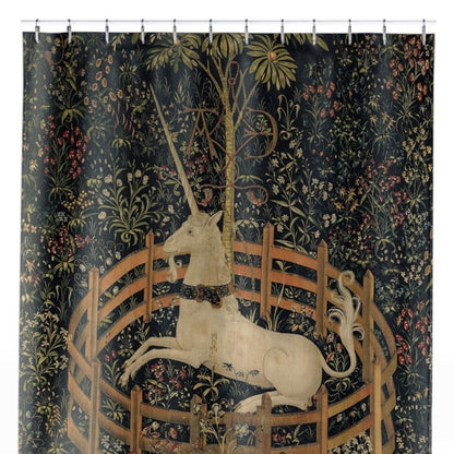 Vintage Unicorn Shower Curtain Close Up, Botanical Shower Curtains