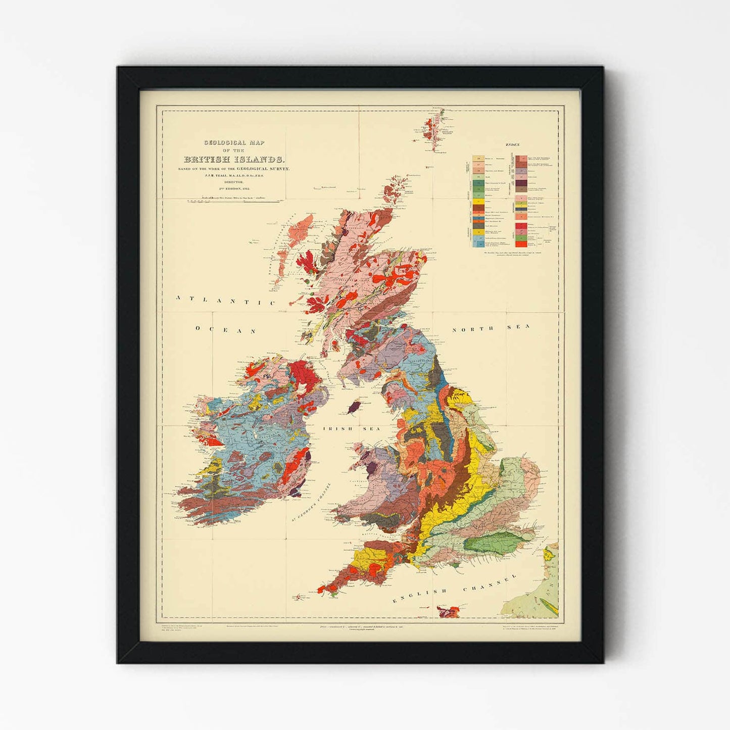 Vintage United Kingdom Map Art Print in Black Picture Frame