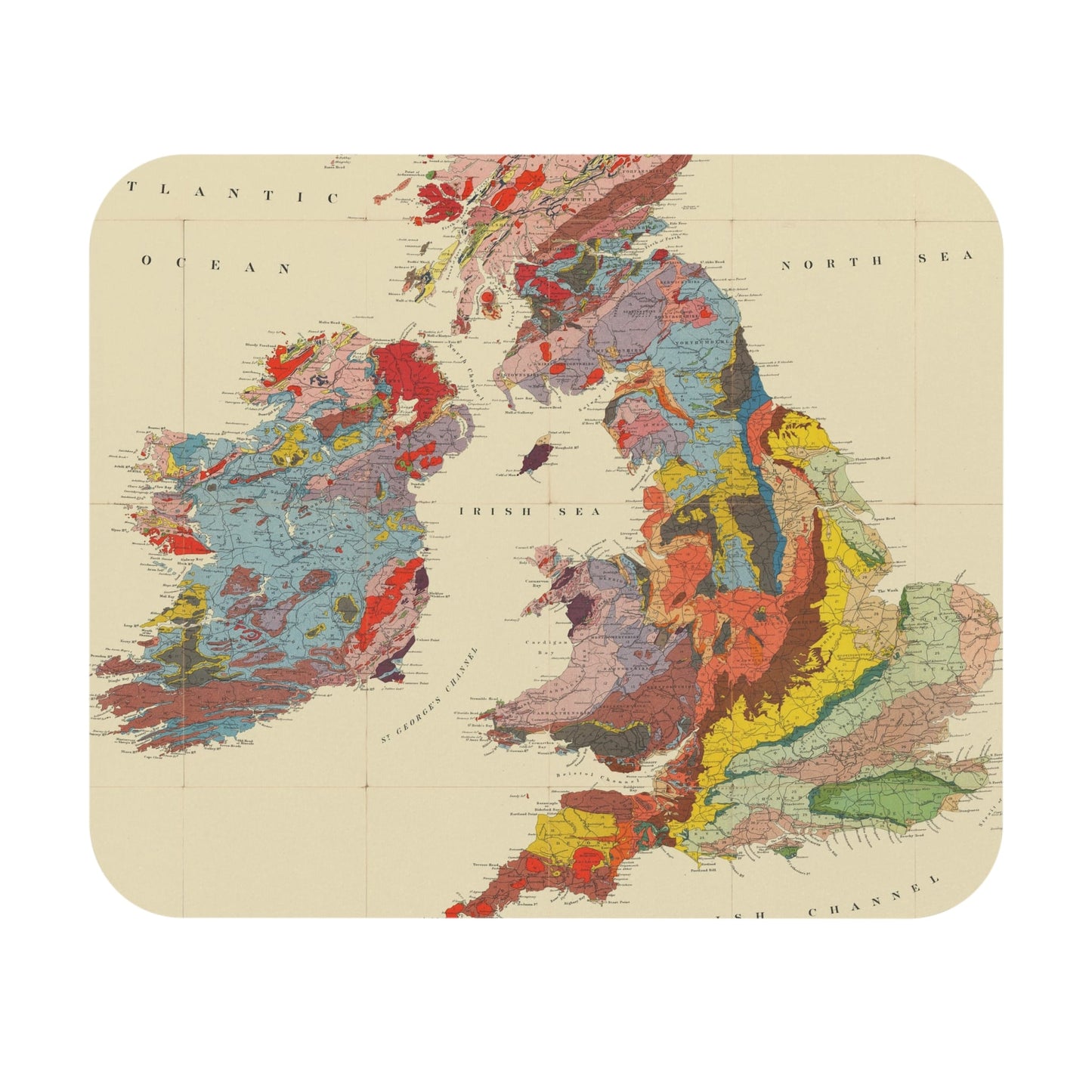 Vintage United Kingdom Map Mouse Pad with colorful maps art, desk and office decor featuring UK map designs.