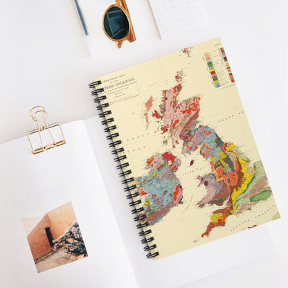 Vintage United Kingdom Map Spiral Notebook Displayed on Desk