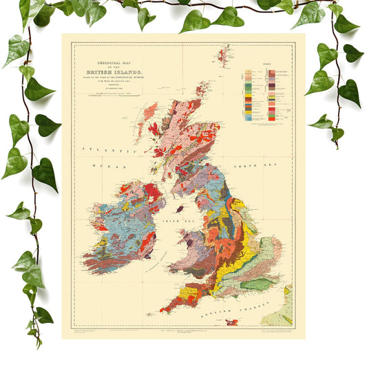 Vintage United Kingdom Map art print featuring colorful maps, vintage wall art room decor