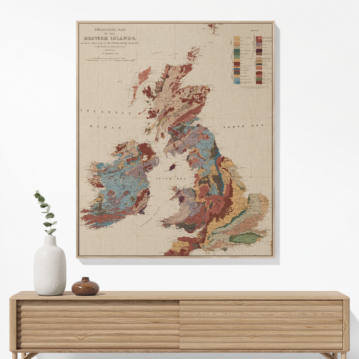 Vintage United Kingdom Map Woven Blanket Hanging on a Wall as Framed Wall Art