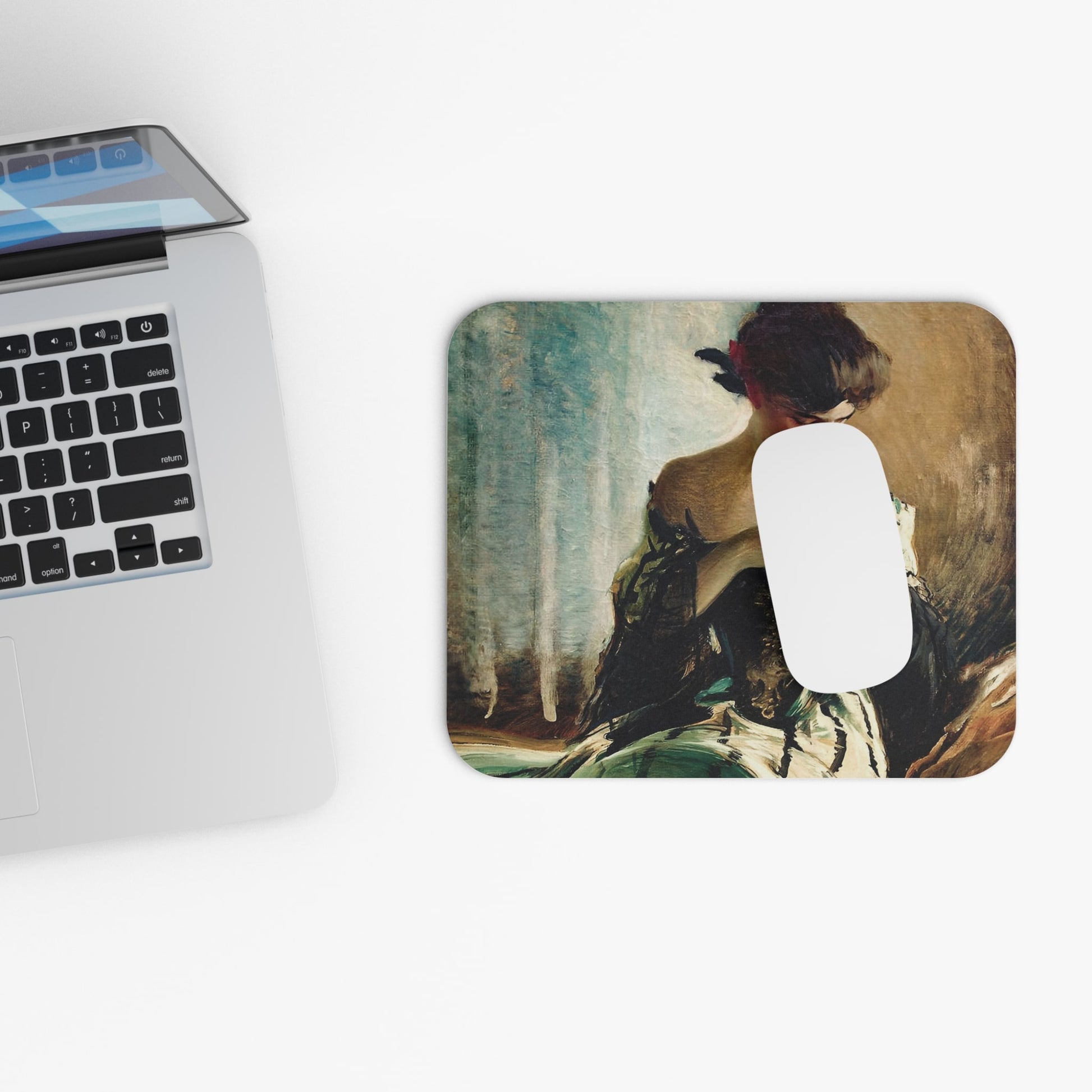 Vintage Victorian Era Portrait Design Laptop Mouse Pad with White Mouse