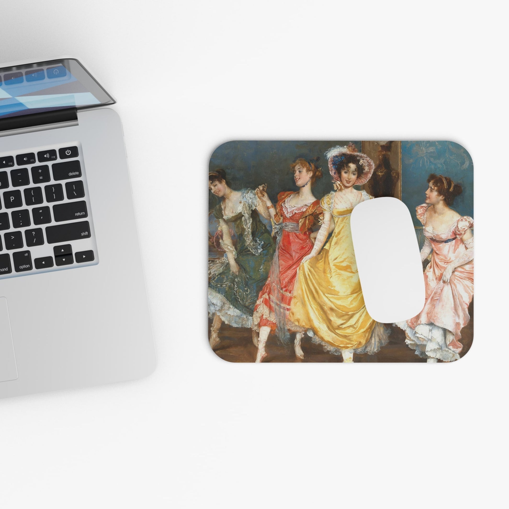 Vintage Victorian Girls Dancing Design Laptop Mouse Pad with White Mouse